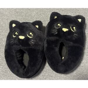 UNBRANDED | Children's Kid's Unisex Black Cat Fluffy Slippers | Small